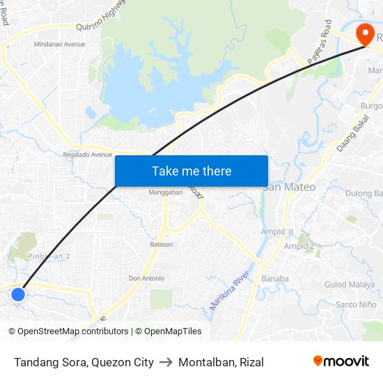 Tandang Sora, Quezon City to Montalban, Rizal map