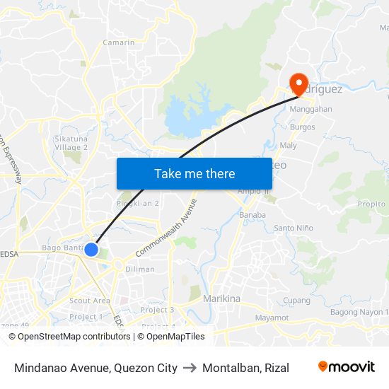 Mindanao Avenue, Quezon City to Montalban, Rizal map