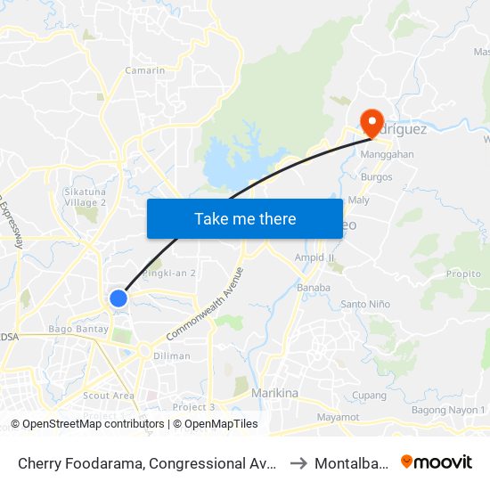 Cherry Foodarama, Congressional Avenue, Quezon City to Montalban, Rizal map