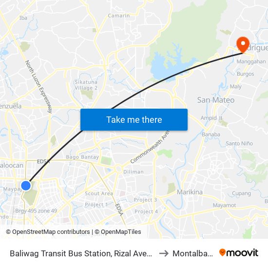 Baliwag Transit Bus Station, Rizal Avenue, Caloocan City to Montalban, Rizal map