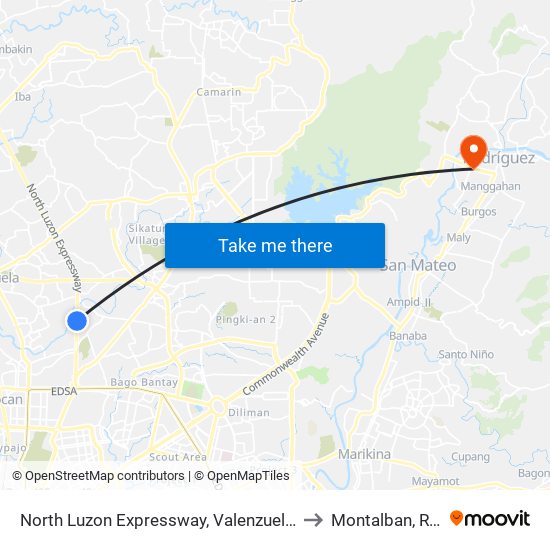 North Luzon Expressway, Valenzuela City to Montalban, Rizal map