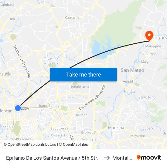 Epifanio De Los Santos Avenue / 5th Street Intersection , Caloocan City to Montalban, Rizal map