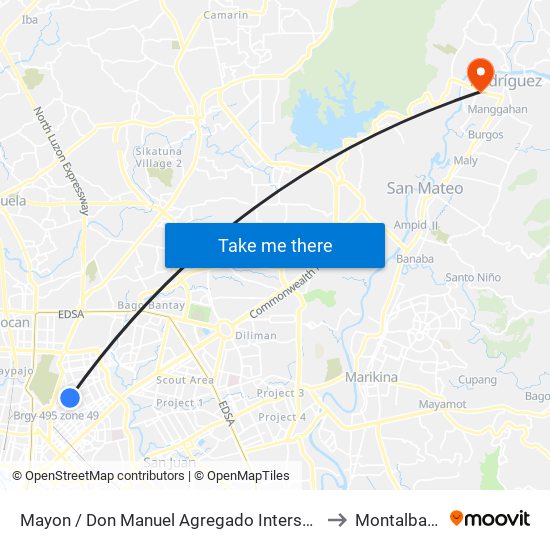 Mayon / Don Manuel Agregado Intersection, Quezon City to Montalban, Rizal map