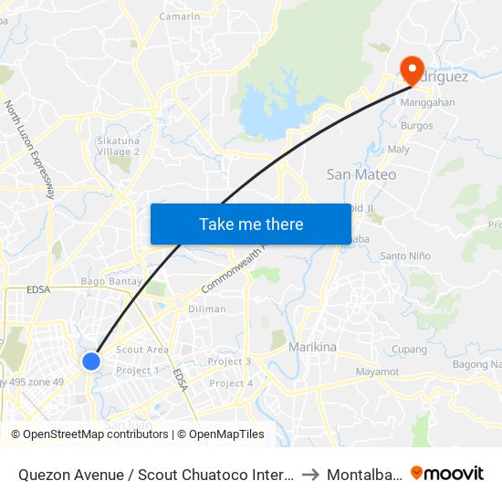 Quezon Avenue / Scout Chuatoco Intersection, Quezon City to Montalban, Rizal map