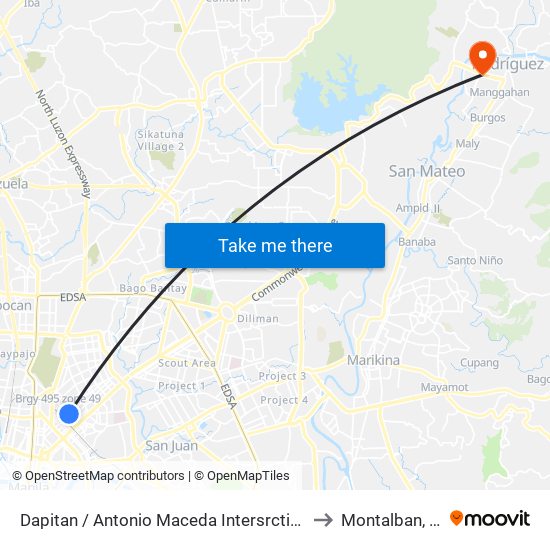 Dapitan / Antonio Maceda Intersrction, Manila to Montalban, Rizal map