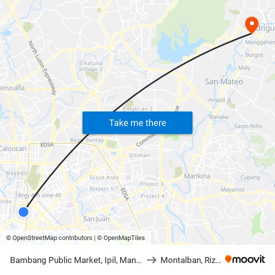 Bambang Public Market, Ipil, Manila to Montalban, Rizal map
