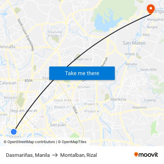 Dasmariñas, Manila to Montalban, Rizal map