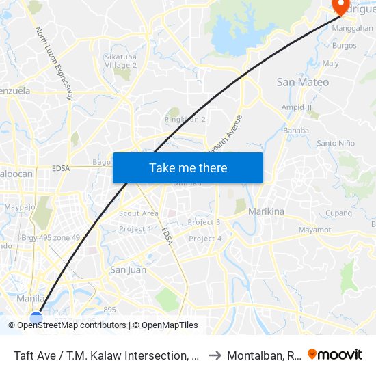 Taft Ave / T.M. Kalaw Intersection, Manila to Montalban, Rizal map