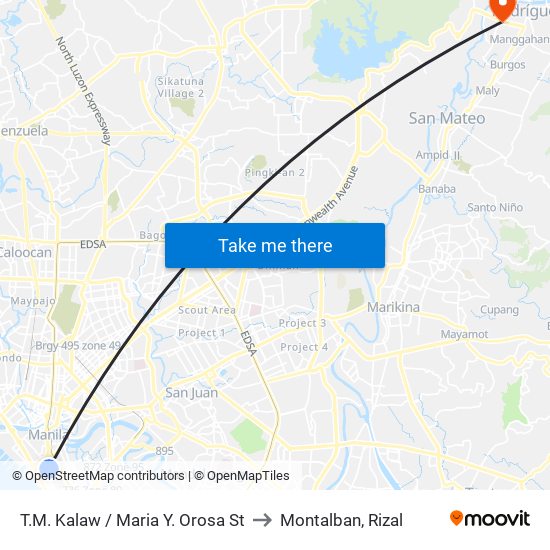 T.M. Kalaw / Maria Y. Orosa St to Montalban, Rizal map