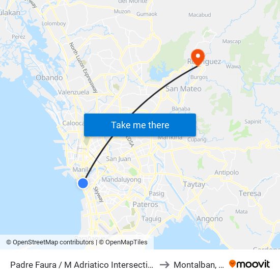 Padre Faura / M Adriatico Intersection, Manila to Montalban, Rizal map