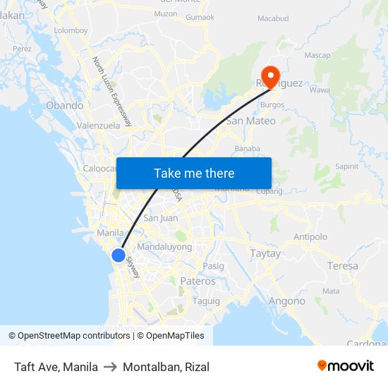 Taft Ave, Manila to Montalban, Rizal map