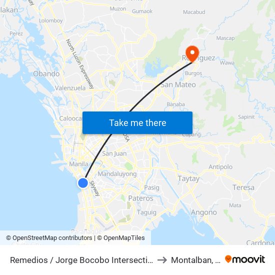 Remedios / Jorge Bocobo Intersection, Manila to Montalban, Rizal map