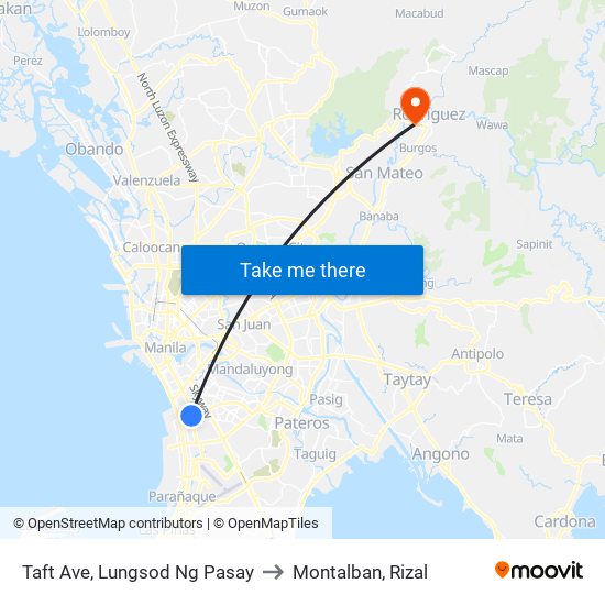 Taft Ave, Lungsod Ng Pasay to Montalban, Rizal map