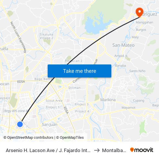 Arsenio H. Lacson Ave / J. Fajardo Intersection, Manila to Montalban, Rizal map