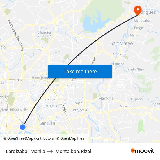 Lardizabal, Manila to Montalban, Rizal map
