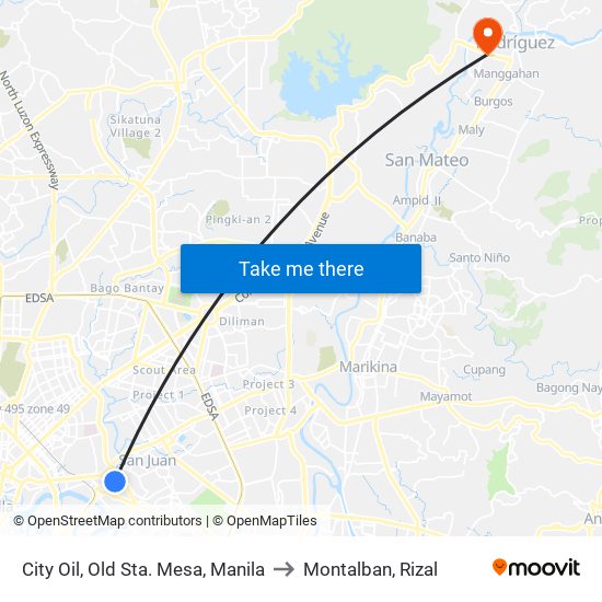 City Oil, Old Sta. Mesa, Manila to Montalban, Rizal map