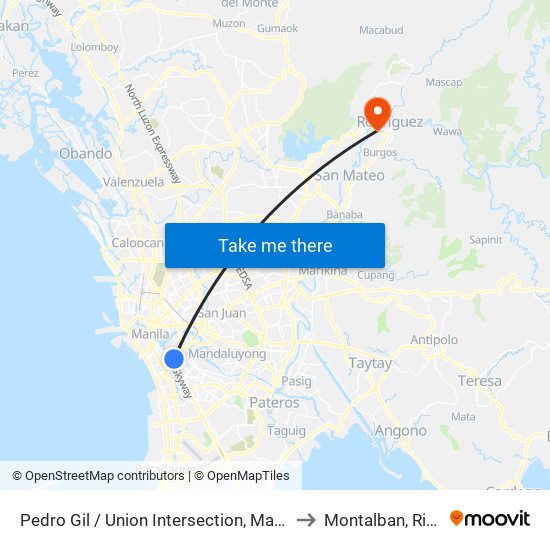 Pedro Gil / Union Intersection, Manila to Montalban, Rizal map