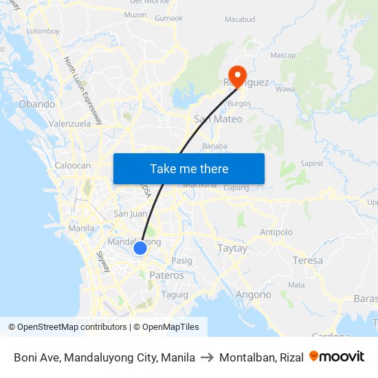 Boni Ave, Mandaluyong City, Manila to Montalban, Rizal map
