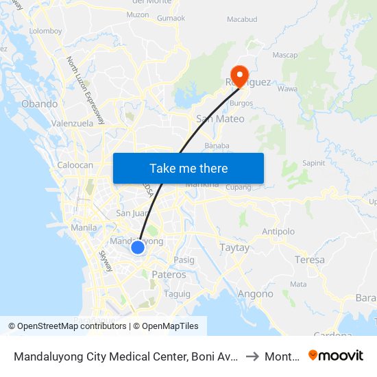 Mandaluyong City Medical Center, Boni Ave / Sto Rosario Intersection, Mandaluyong City, Manila to Montalban, Rizal map