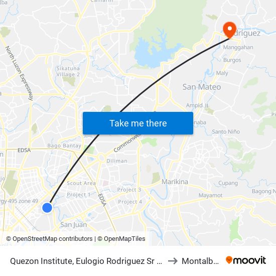 Quezon Institute, Eulogio Rodriguez Sr Ave, Quezon City, Manila to Montalban, Rizal map