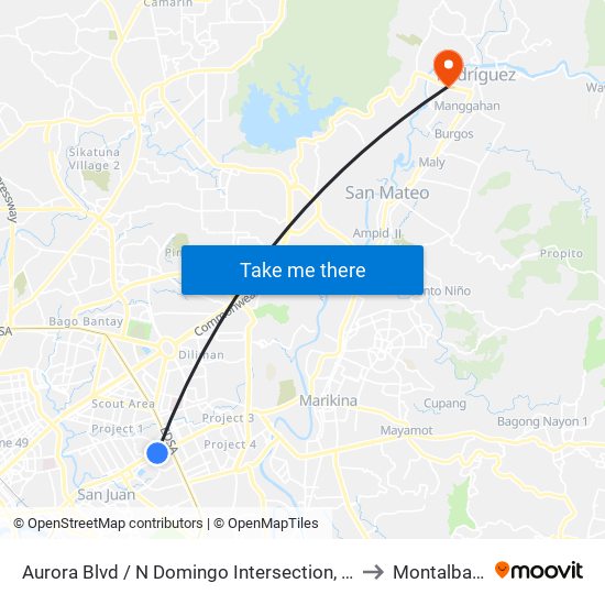 Aurora Blvd / N Domingo Intersection, Quezon City, Manila to Montalban, Rizal map