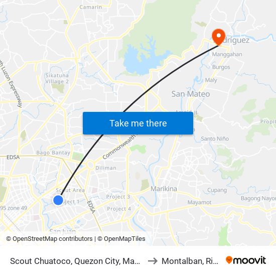 Scout Chuatoco, Quezon City, Manila to Montalban, Rizal map