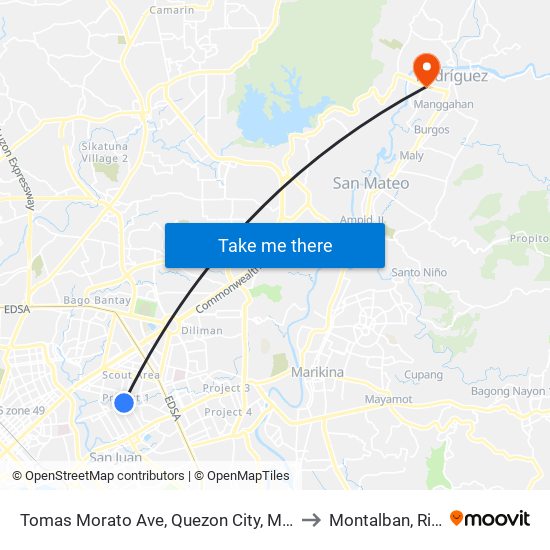 Tomas Morato Ave, Quezon City, Manila to Montalban, Rizal map