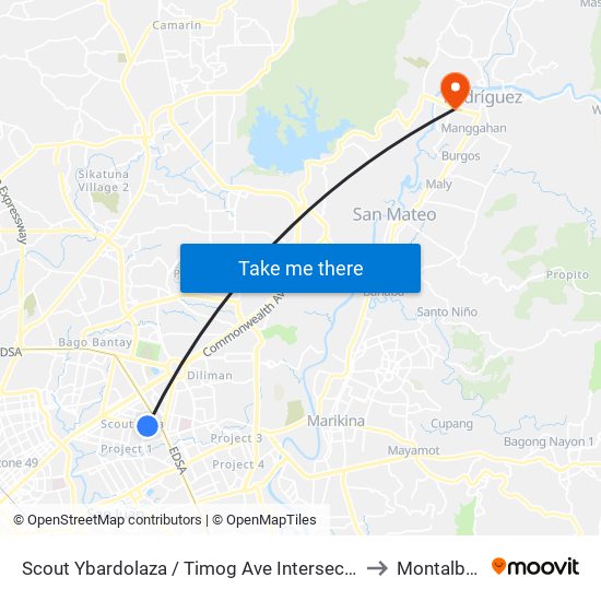 Scout Ybardolaza / Timog Ave Intersection, Quezon City, Manila to Montalban, Rizal map