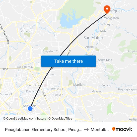 Pinaglabanan Elementary School, Pinaglabanan, San Juan, Manila to Montalban, Rizal map