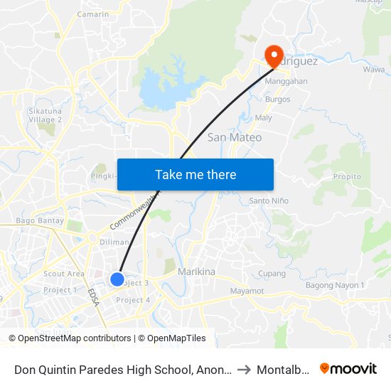 Don Quintin Paredes High School, Anonas, Quezon City, Manila to Montalban, Rizal map