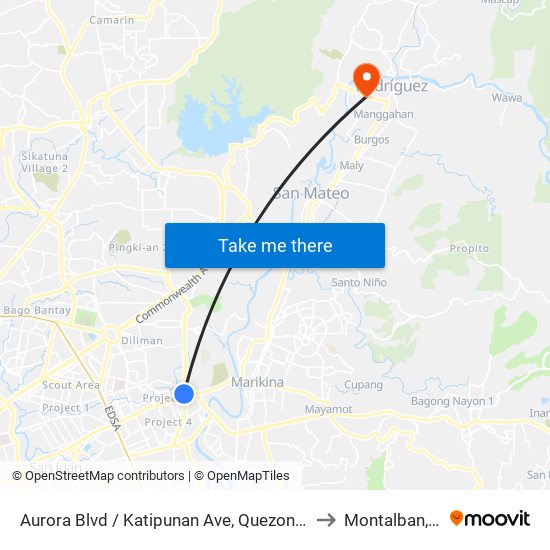 Aurora Blvd / Katipunan Ave, Quezon City, Manila to Montalban, Rizal map