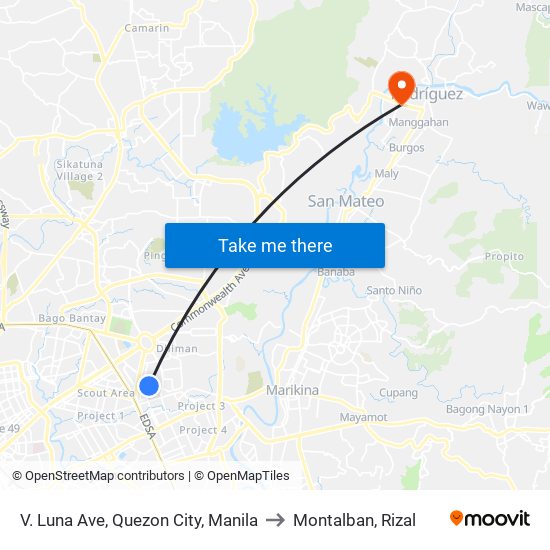 V. Luna Ave, Quezon City, Manila to Montalban, Rizal map