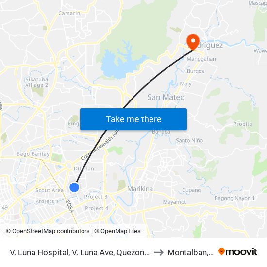 V. Luna Hospital, V. Luna Ave, Quezon City, Manila to Montalban, Rizal map