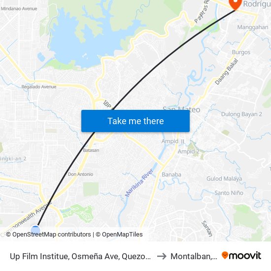 Up Film Institue, Osmeña Ave, Quezon City, Manila to Montalban, Rizal map