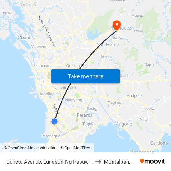 Cuneta Avenue, Lungsod Ng Pasay, Manila to Montalban, Rizal map
