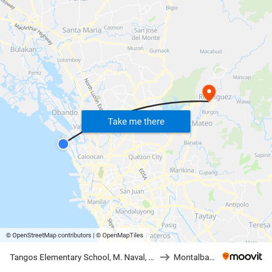Tangos Elementary School, M. Naval, City Of Navotas to Montalban, Rizal map