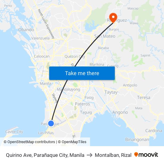 Quirino Ave, Parañaque City, Manila to Montalban, Rizal map