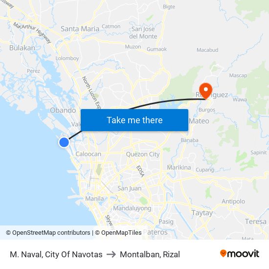 M. Naval, City Of Navotas to Montalban, Rizal map