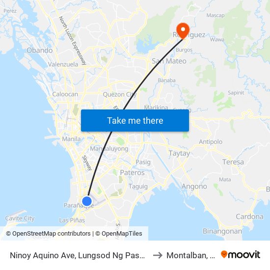 Ninoy Aquino Ave, Lungsod Ng Pasay, Manila to Montalban, Rizal map