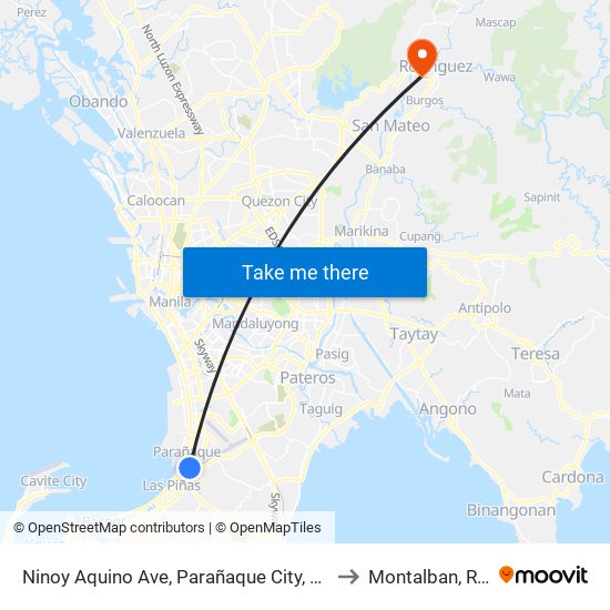 Ninoy Aquino Ave, Parañaque City, Manila to Montalban, Rizal map