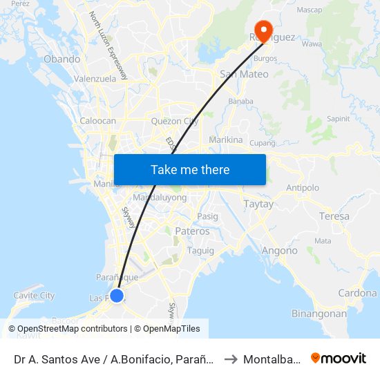 Dr A. Santos Ave / A.Bonifacio, Parañaque City, Manila to Montalban, Rizal map