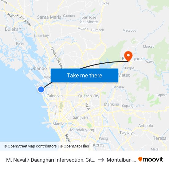M. Naval / Daanghari Intersection, City Of Navotas to Montalban, Rizal map