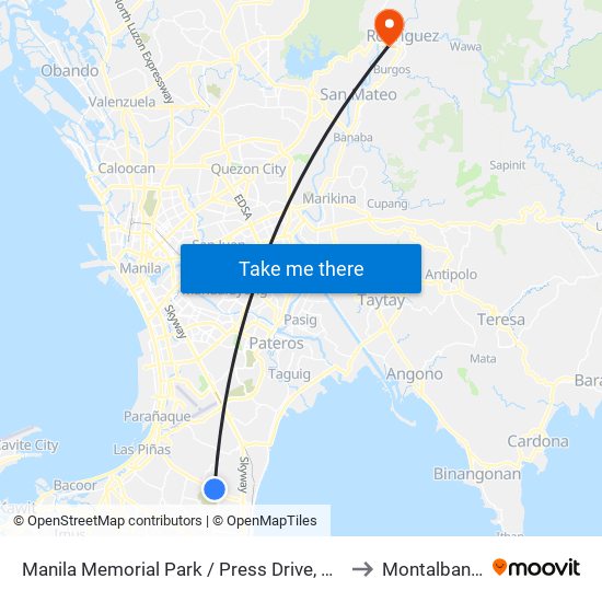 Manila Memorial Park / Press Drive, Parañaque City to Montalban, Rizal map