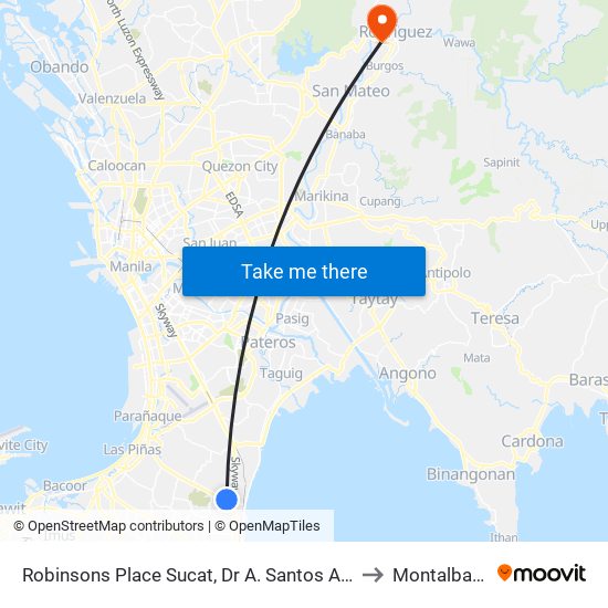 Robinsons Place Sucat, Dr A. Santos Ave, Parañaque City to Montalban, Rizal map