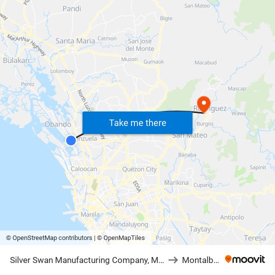 Silver Swan Manufacturing Company, M. D Del Pilar, Malabon City to Montalban, Rizal map