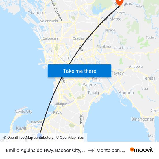 Emilio Aguinaldo Hwy, Bacoor City, Manila to Montalban, Rizal map