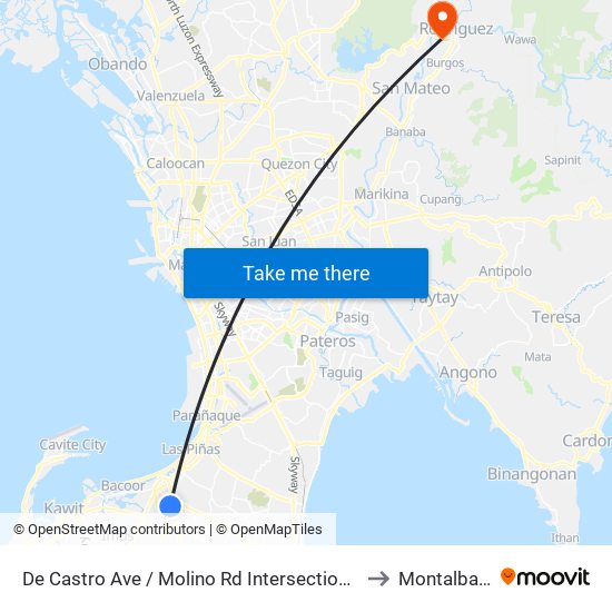 De Castro Ave / Molino Rd Intersection, Bacoor City, Manila to Montalban, Rizal map
