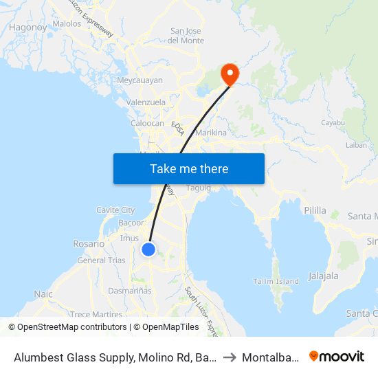 Alumbest Glass Supply, Molino Rd, Bacoor City, Manila to Montalban, Rizal map