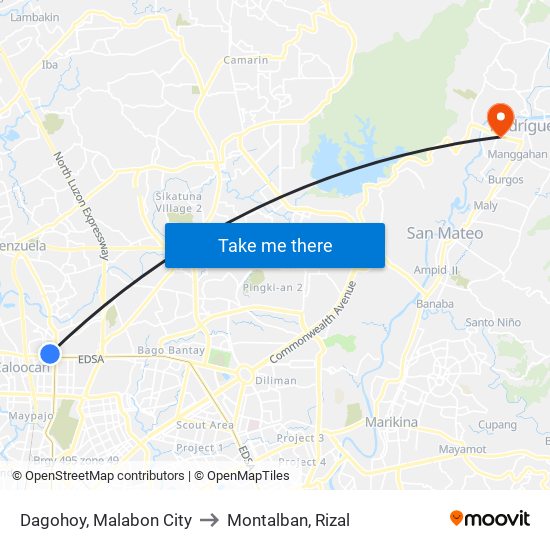 Dagohoy, Malabon City to Montalban, Rizal map