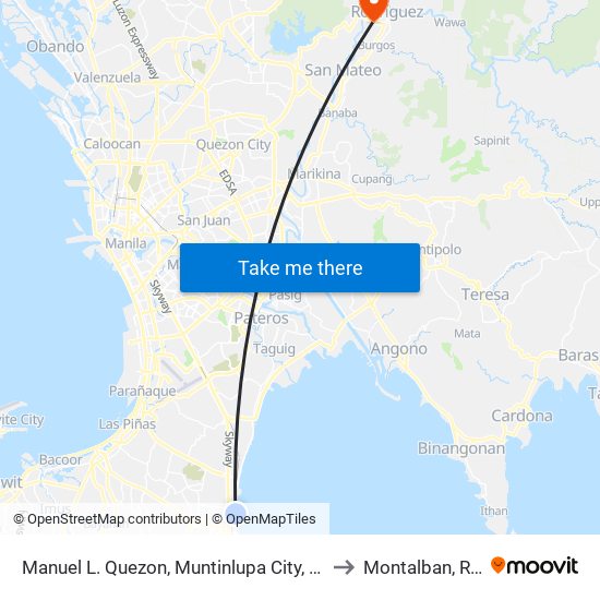 Manuel L. Quezon, Muntinlupa City, Manila to Montalban, Rizal map